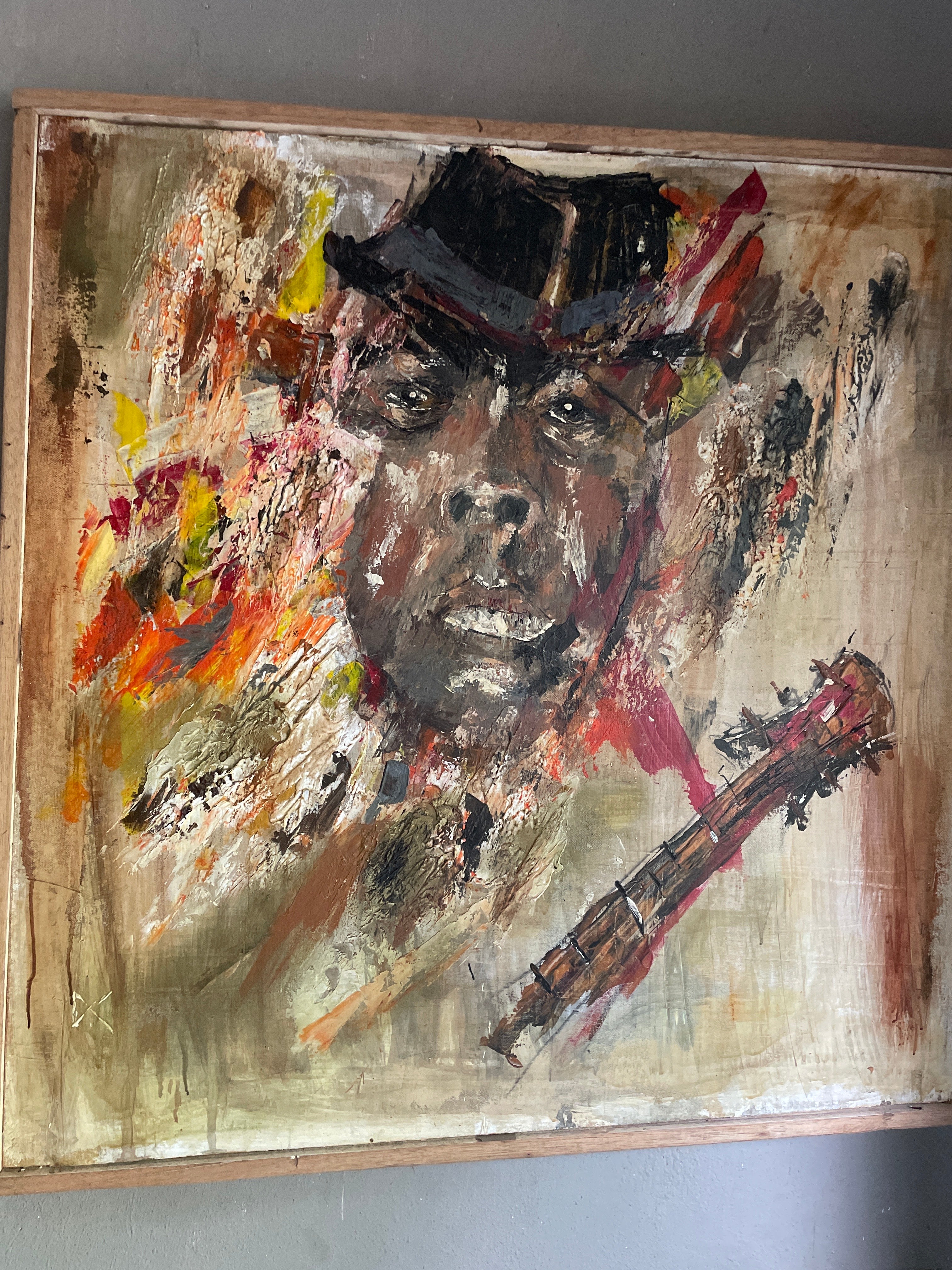 John Lee Hooker – Portrait blues peinture acrylique sur toile 100x100cm par DC Studio Maurice
