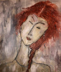 Red Hair – Portrait féminin style Modigliani acrylique sur toile 80x80cm par DC Studio Maurice