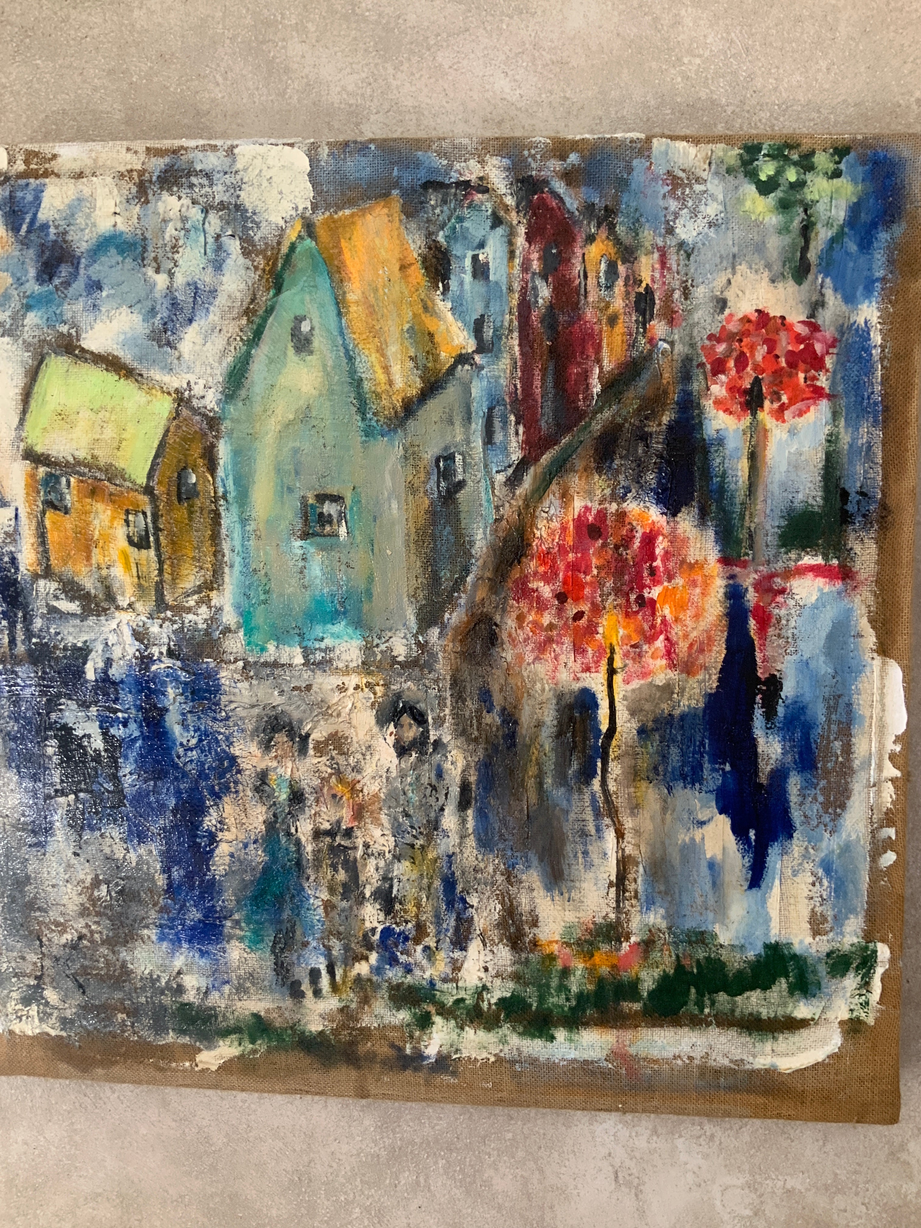 La Rue – Peinture scène urbaine acrylique sur toile par l'artiste mauricien DC Studio