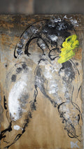 Ass ylum – Peinture abstraite encre de Chine sur ardoise naturelle 20x40cm par l'artiste mauricien DC