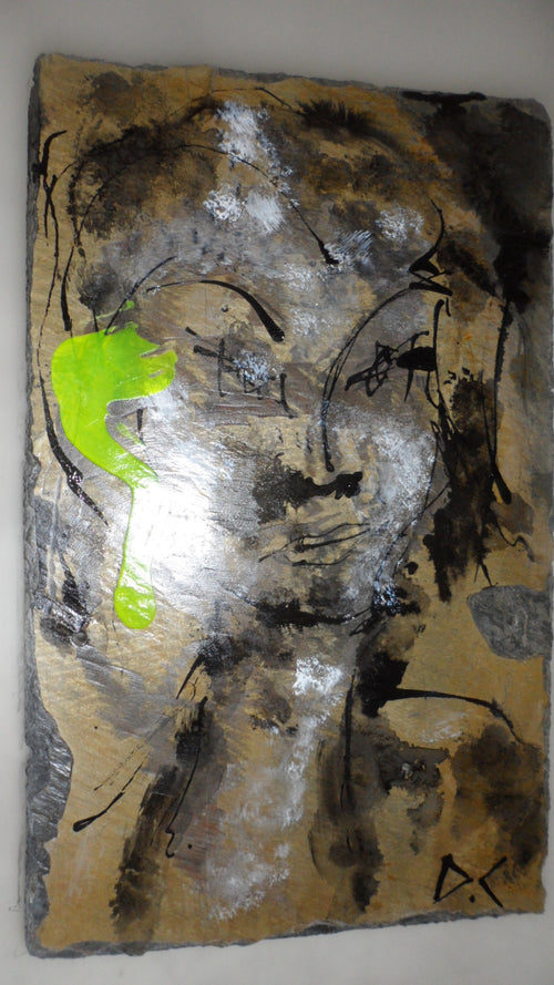 EVA – Portrait de femme stylisé peinture sur ardoise naturelle 20x40cm par DC Studio Maurice